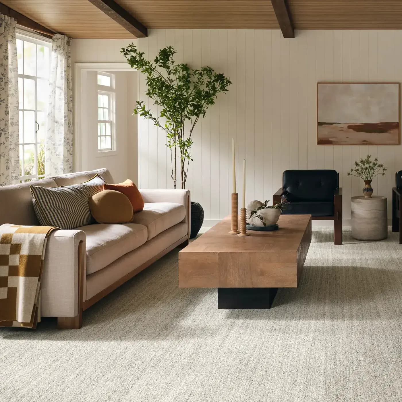 Light textured carpet in neutral living room | FloorCo.