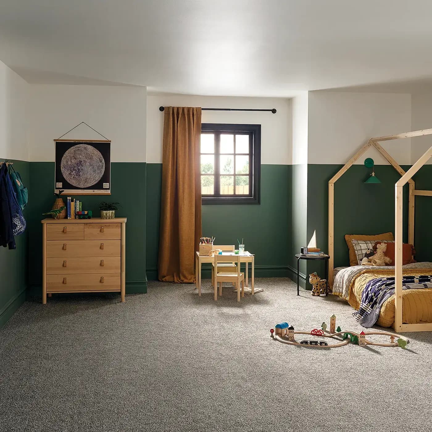 Gray Shaw Floors carpet in a warm colored kids bedroom | FloorCo.