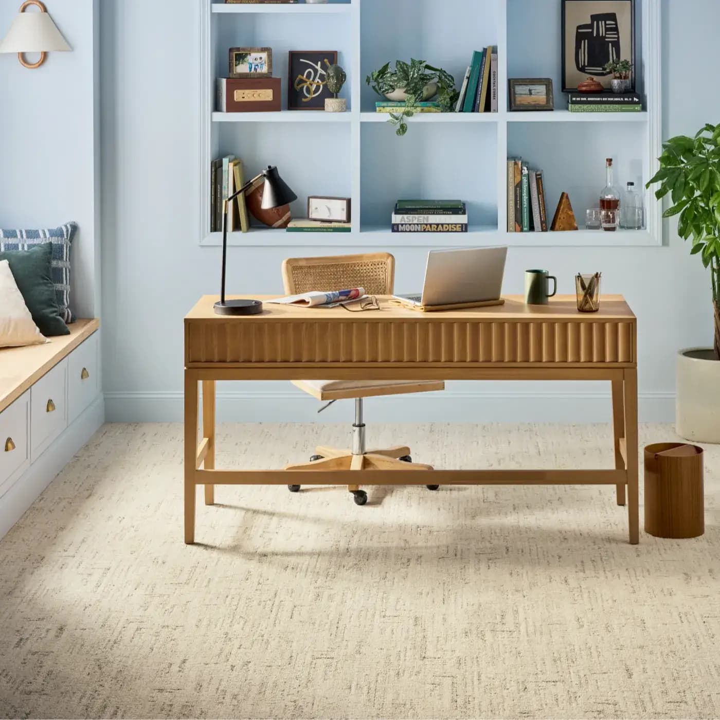 Tan carpet in a bright home office space | FloorCo.