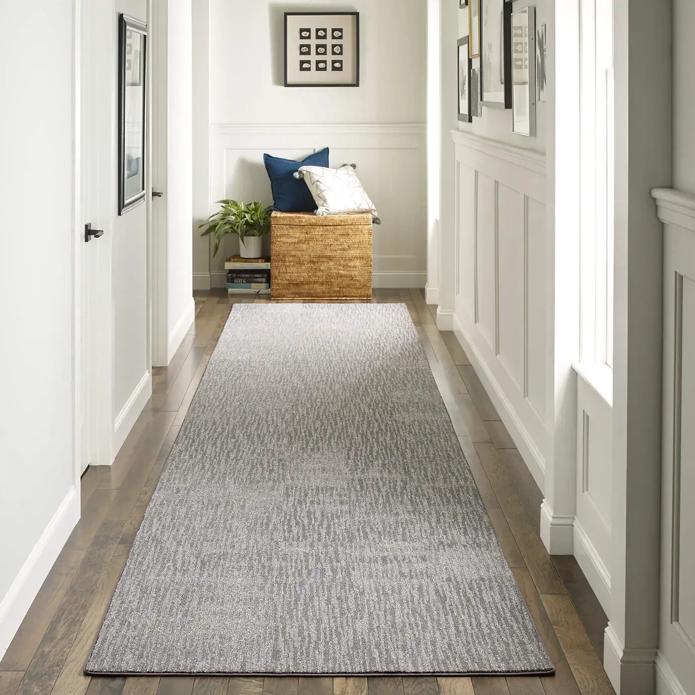 Long grey Shaw Floors Dynamic Vision area rug in a hallway | FloorCo.