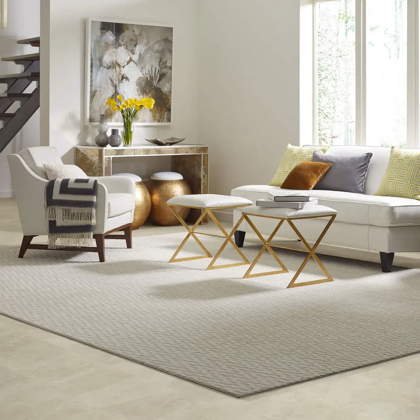 Beige Shaw Floors Oasis area rug in a living space | FloorCo.
