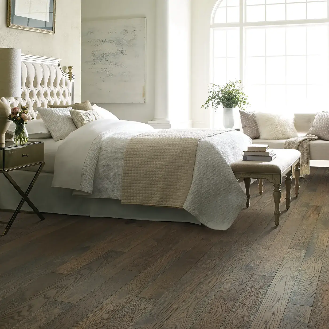 Shaw Floors medium brown Hardwood in a bedroom | FloorCo.