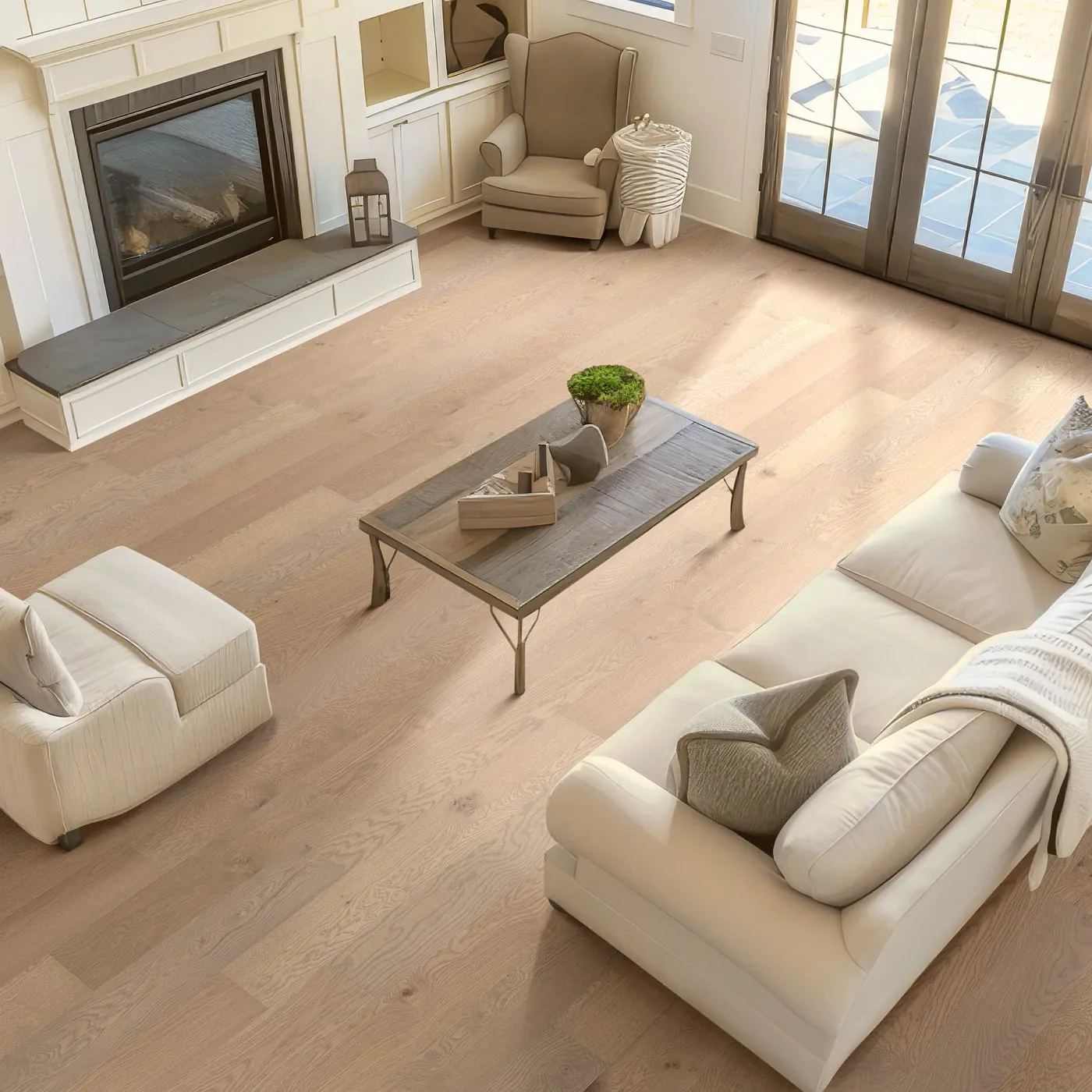 Light oak flooring in overhead view of living room | FloorCo.