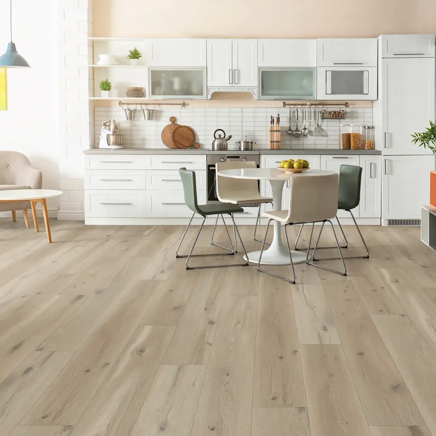 COREtec Luxury Vinyl in a light blonde wood color in a kitchen | FloorCo.