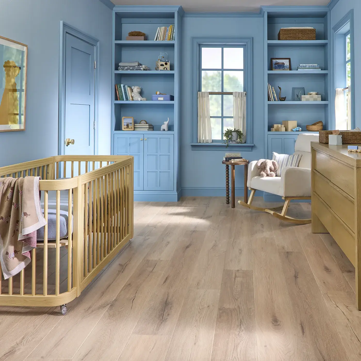 COREtec Luxury Vinyl in a light natural wood color in a child's bedroom | FloorCo.