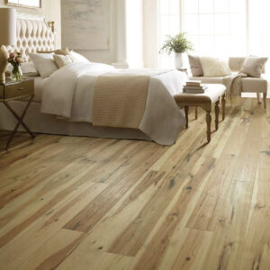 Rustic, two-tone hardwood flooring in bedroom | Floorco Premium