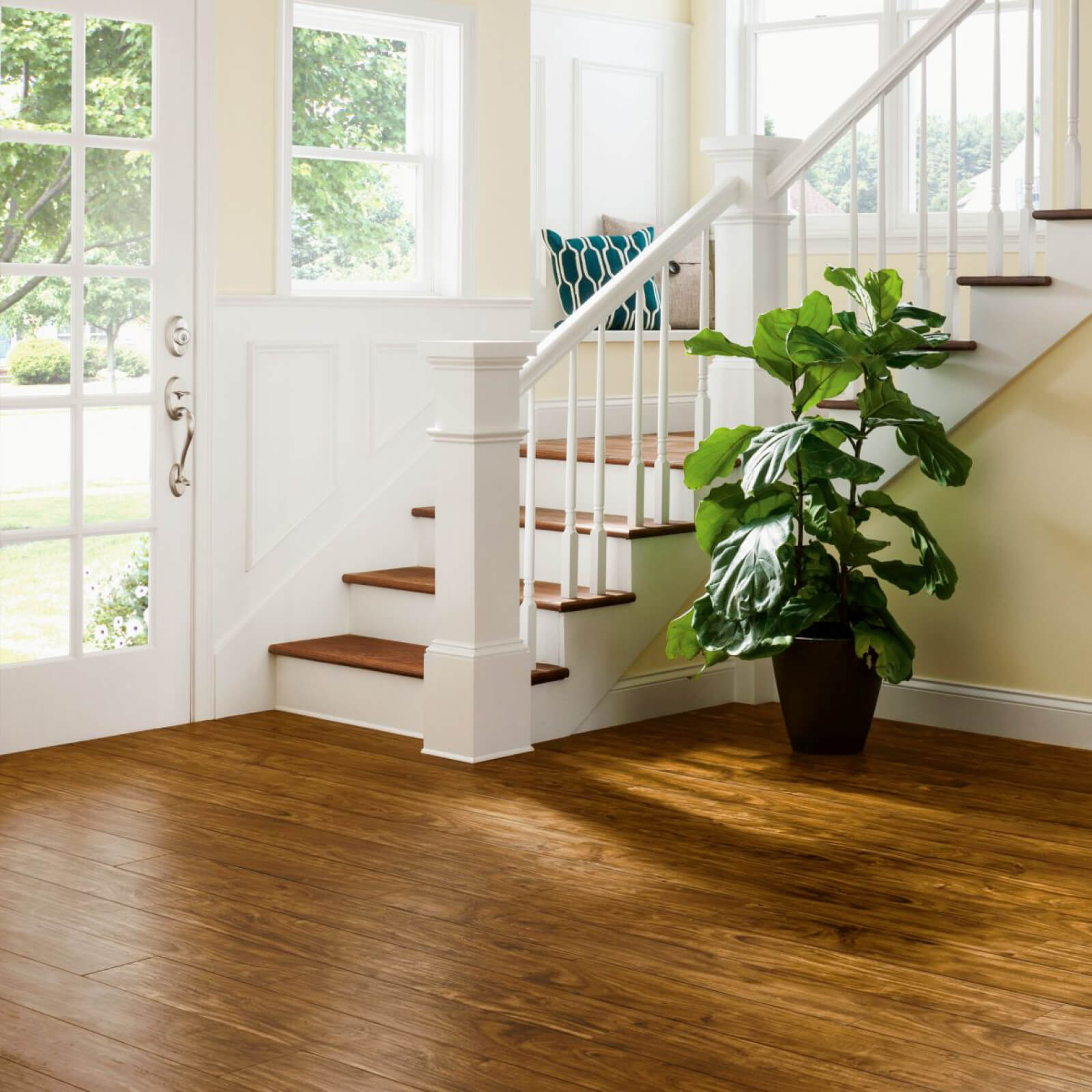 vinyl flooring in entryway and stairway | Floorco Premium